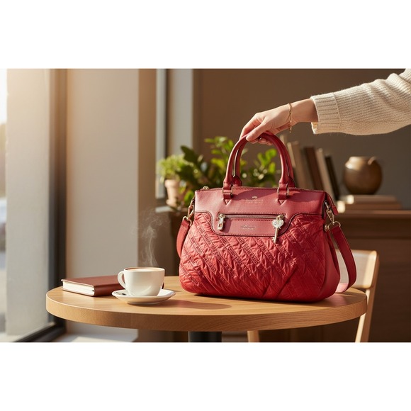 Juicy Couture Handbags - Juicy Couture Satchel Bag Women Large Red Good Quilted Nylon Crossbody Key Charm